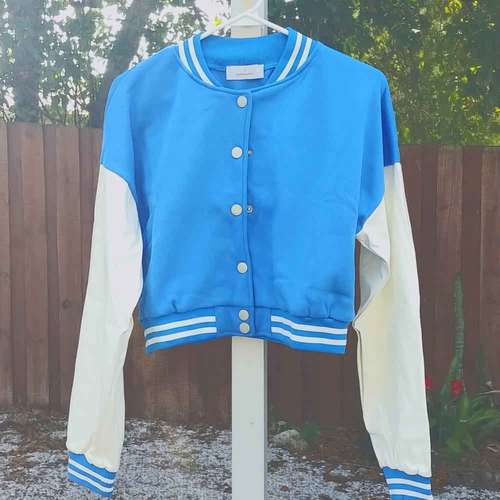 Varsity stripe blue crop jacket